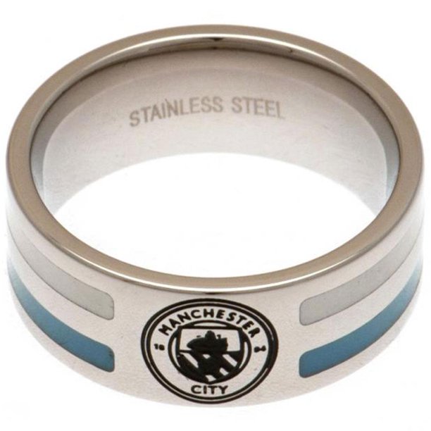 Manchester City FC - Anilla Diseño Raya a Color para Adultos Unisex (Plateado, Azul)