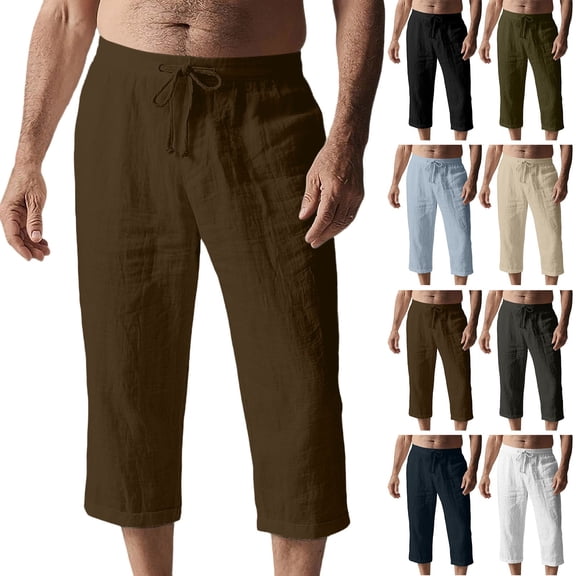 Miluxas Mens Casual Soft Linen Long Shorts Knee Length Sport Running Lounge Work Shorts Capri Pant White XL(XL)