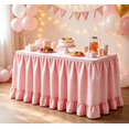 thumbnail image 6 of Light Pink Checkered Ruffled Table Skirt, Detachable Wrap‑Around Table Curtain With Fastener Tape, Under‑Table Concealment Cover For Wedding Banquet, Buffet, Party, Podium Decoration (Light Pink), 6 of 6