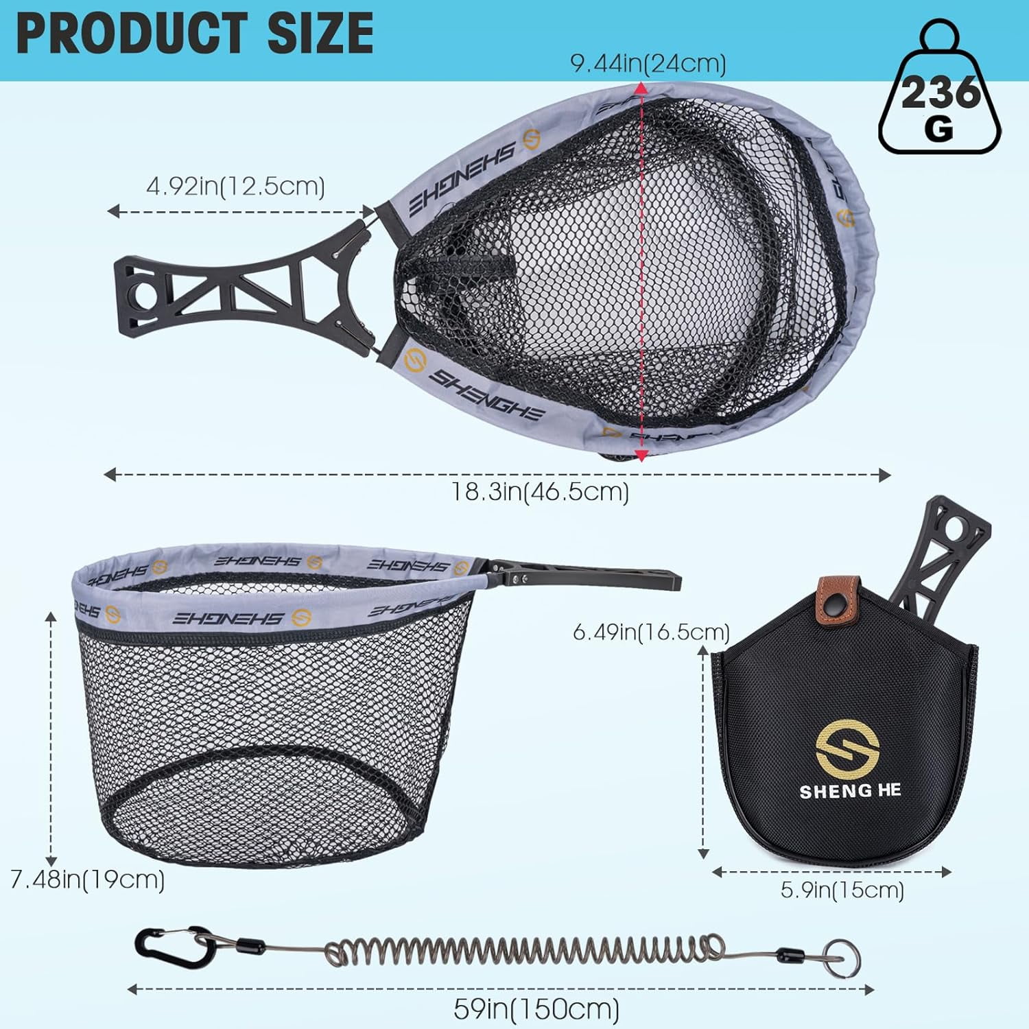 Fly Fishing Net Trout Net Kayak Fishing Net Freshwater Trout Fishing Landing Net Rubber Mesh for Catch and Release Portable