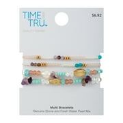 Time and Tru Women's Genuine Stone and Freshwater Pearl Imitation Gold Stretch Bracelet Set, 4-Piece