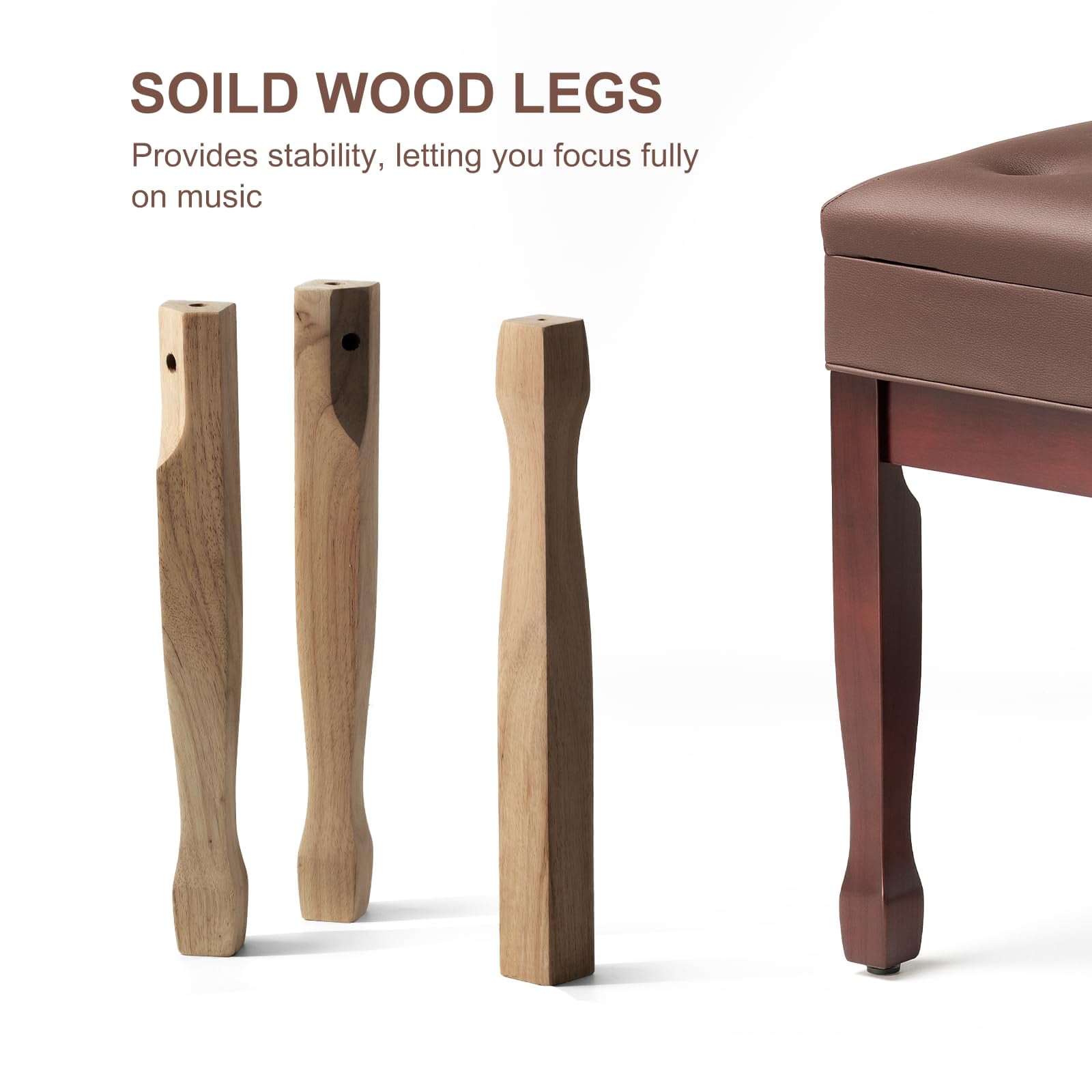 Adjustable Height Piano Bench Stool Pu Leather Cushion Wooden Keyboard Seat With Music Storage (brown)