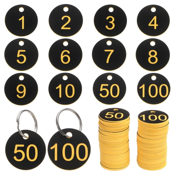 Uxcell Numbers Key Tags, 1-100 Plastic ID Hang Tag with Metal Ring Numbered Tags for Dormitory Key Chain Box Cabinet Lockers(Black & Yellow)