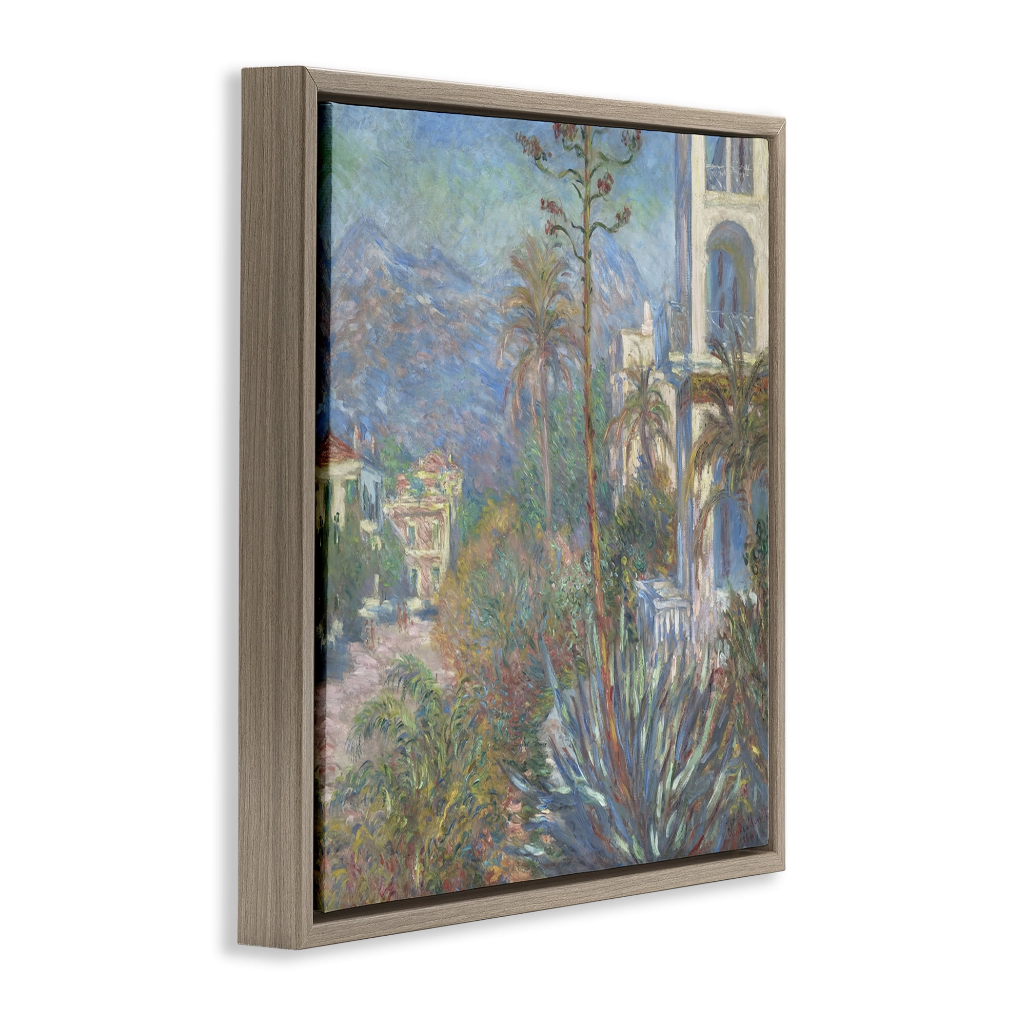 Stupell Industries Classic Villas at Bordighera Landscape & Nature Painting Brown Floater Framed Canvas Art Print Wall Art, 18 x 18
