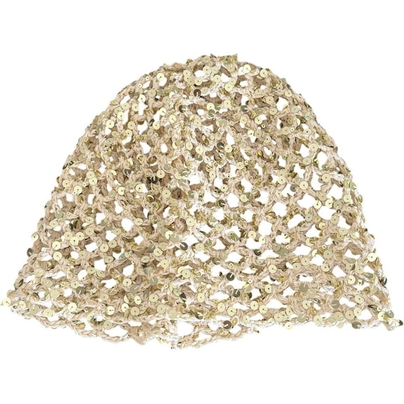 Slccxzc Glitter Sequin Crochet Hats for Women Beanie Cap Woven Hollow Out Skull Cap Summer Beanie with Sequins for Travel Beach Party