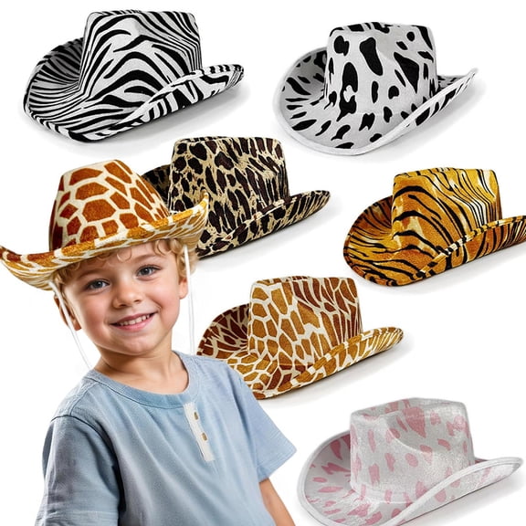 MUXiin Cowboy Hats for Kids Children's Animal Print Casual Style Denim Cap Suitable for Ages 5 10 for Stage Performances