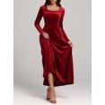 thumbnail image 5 of Women's Square Neck Long Sleeve Velvet Dress with a Classic Silhouette for Evening Wear 100% Polyester Velvet, 5 of 17