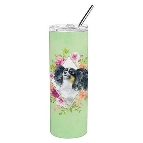 Carolines Treasures CK4325TBL20 Papillon Green Flowers Stainless Steel 20 oz Skinny Tumbler 20 oz multicolor