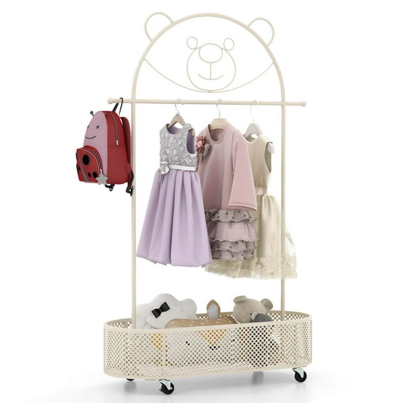 Costway Kid Clothes Rack with 3 Adjustable Heights Home Freestanding Clothes Rack White