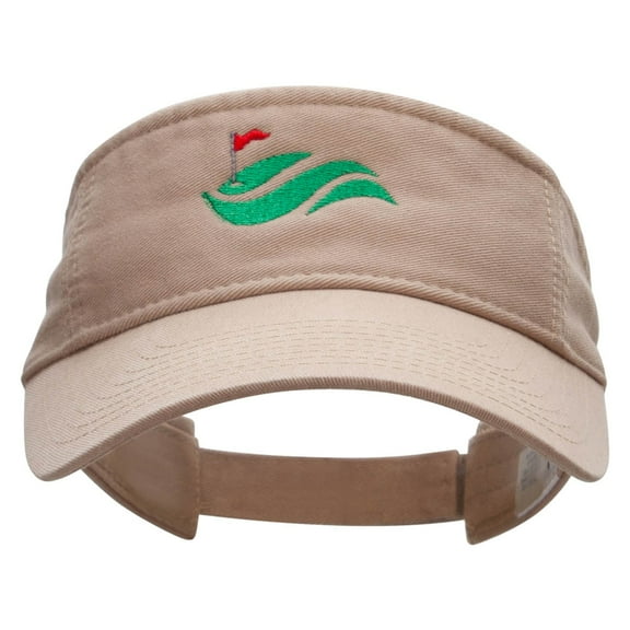 Golf Cup Greens Embroidered Pro Style Cotton Twill Washed Visor - Khaki OSFM