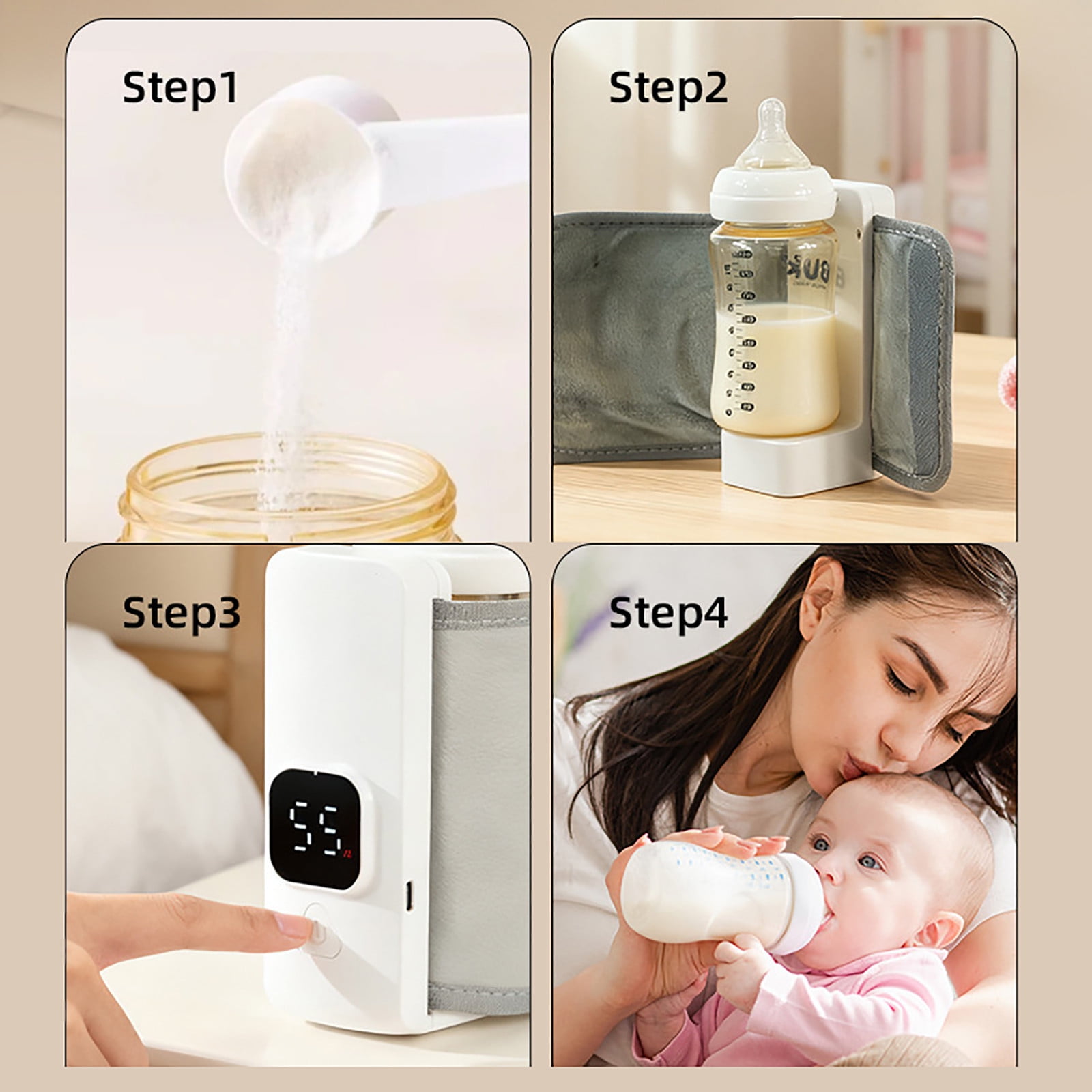 Xheghe Portable Rechargeable Bottle Warmer with Temperature Control | Wireless Heating for On-the-Go Convenience | Includes Insulation Cover for Optimal Warmth