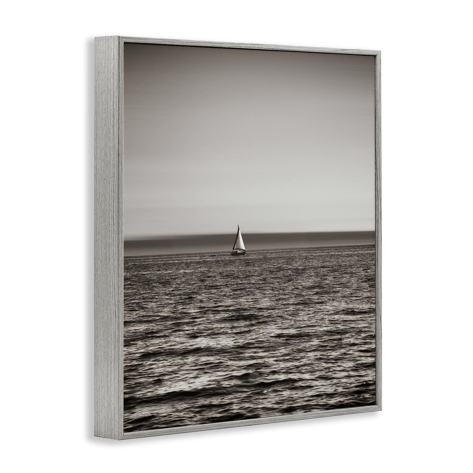 Stupell Industries Lone Distant Sailboat Coastal Photography Gray Framed Art Print Wall Art, 24 x 30