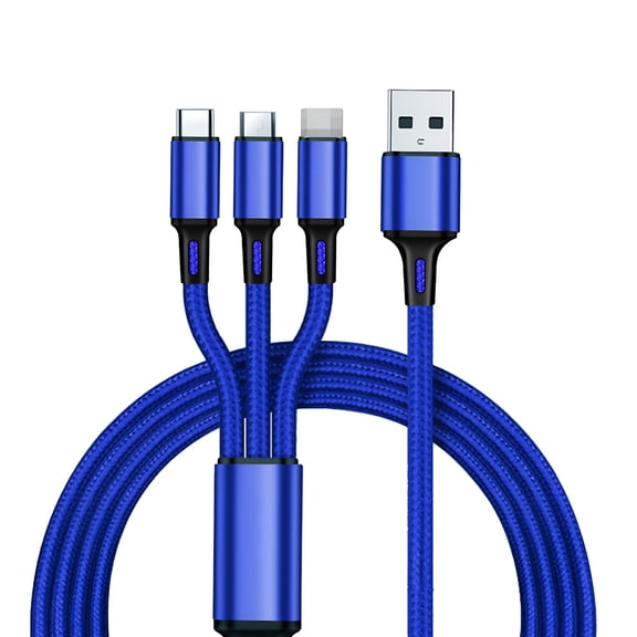 GJX 3-in-1 Charging Cord Nylon Braided Universal USB Charging Cord Compatible with i-Product/Type-C/Micro USB Devices, Blue