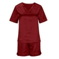 thumbnail image 6 of Sakmal Womens Pajamas Sets Under $10 Shorts Pant Red Short Sleeve Ruffle Solid Satin Nightwear Tops for Ladies, 6 of 7