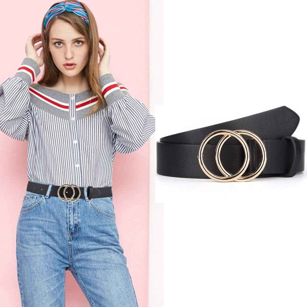 9451 Pack 2 Women Belts For Jeans With Fashion Double O-ring Buckle And Faux 2 Women Belts for Jeans with Fashion Double O-Ring Buckle  main image 3