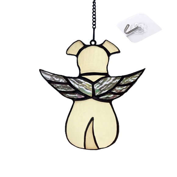 Colgador de ventana con alas de ángel en memoria de un perro. Regalo de condolencia por la pérdida de una mascota para los amantes de los perros