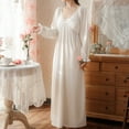thumbnail image 3 of Defitshape Women's Victorian Night Gown Cotton Blend Nightgown Vintage Sleep Dress Long Sleeve V Neck Full-length White Medium, 3 of 5