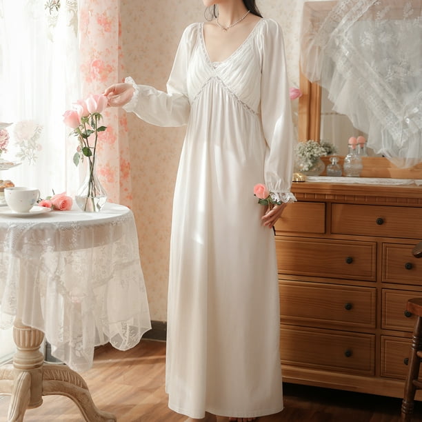 Defitshape Women's Victorian Night Gown Cotton Blend Nightgown Vintage Sleep Dress Long Sleeve V Neck Full-length White X-Large - Walmart Business Supplies Defitshape Women's Victorian Night Gown Cotton Blend Nightgown Vintage Sleep Dress Long Sleeve V Neck Full-length White X-Large - Walmart Business Supplies