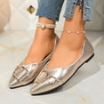 thumbnail image 4 of Rokment Women's Metallic Ballet Flat Dressy Shoes Elegant Fashion Casual Leather Buckles Pointed Toe Slip on Walking Loafers Bridal Glitter Dress Shoe Spring Fall Gold Size 7, 4 of 6