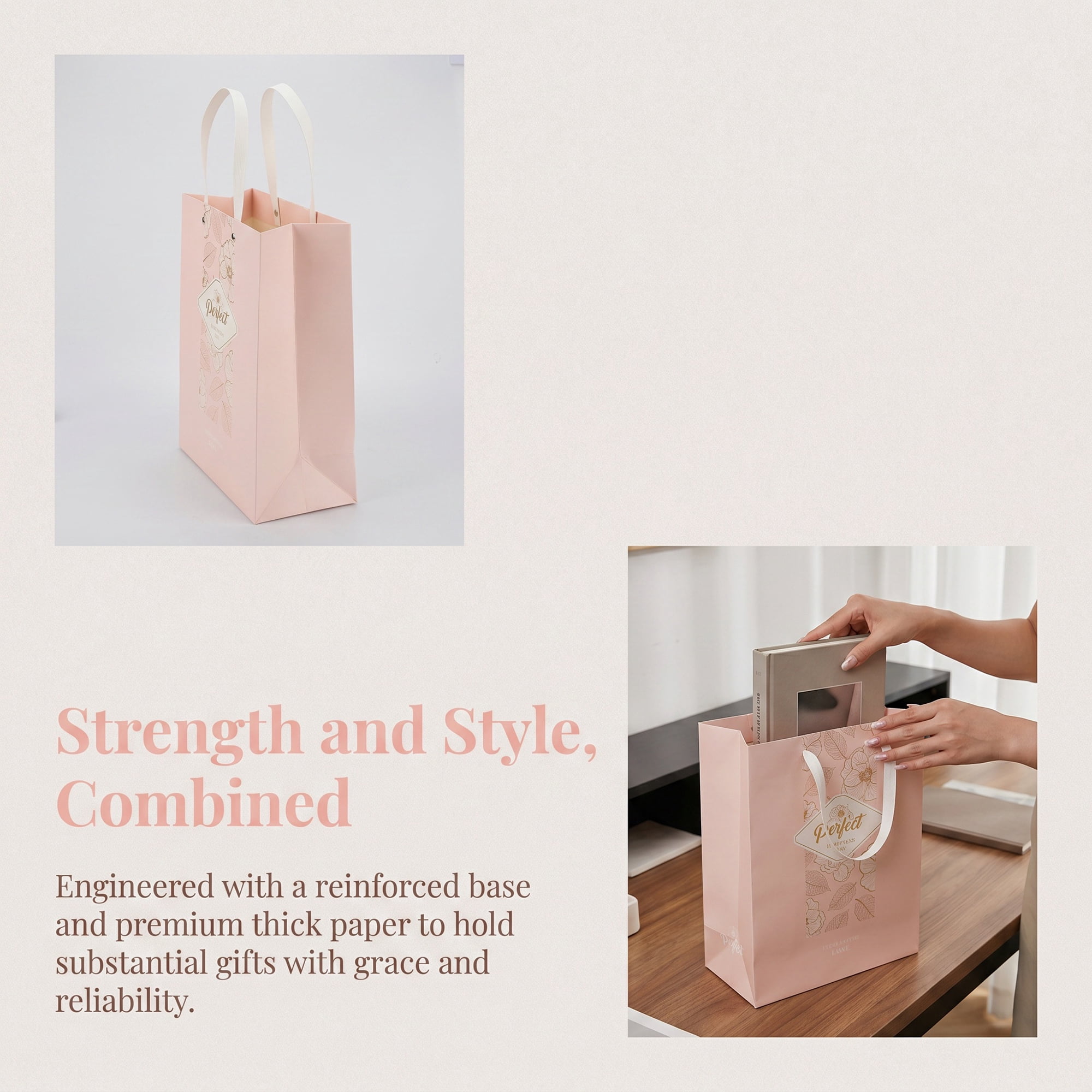 Unique Bargains Medium Gift Bags with Wide Flat Bottom for Occasions Pink 8.5"x 4.3" x 11"