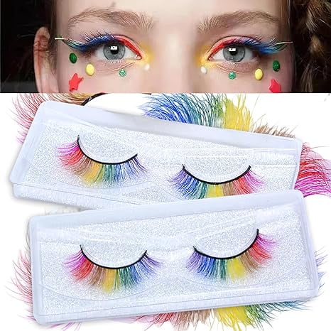 pares de pestañas de arco iris, pestañas de colores, pestañas Cateye, pestañas postizas tenues y esponjosas, extensión de pestañas sintéticas de aspecto Natural 3D