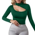 thumbnail image 2 of Aobny Cutout Womens Golf Shirt Asymmetrical Long Sleeve Green Mock Neck Tops Women's Tops Casual,XS, 2 of 5