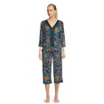 thumbnail image 5 of The Pioneer Woman 3/4 Sleeve V-Neck Top and Cropped Pant Pajama Set, 2-Piece, Women's, 5 of 6