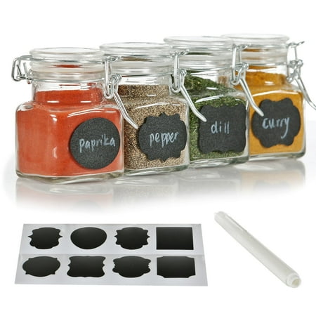 Food Storage Jars (12 Pack - 3 Ounce Mini Clear Glass Spice Jar Container Set with Airtight Lids for Canning, Storage Jars for Tea, Spice, Kitchen Rack Glass Set w/ Reusable Labels, Clear)