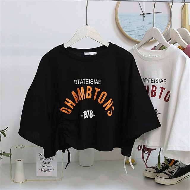 RWJDXD RWJDXD 2024 Été Chic à Cordon Court Haut Base Chemise Sens du Design pour Femmes Élégant T-shirt à Manches Courtes Mode pour Femmes pour Commerce Extérieur