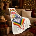 thumbnail image 3 of Rainbow Heart Arcs Framing Bold Pride Lettering, Soft Flannel Blanket with Expressive Pride Typography Print, Housewarming Gift and Home Decor for Bedroom and Living Room, 3 of 7