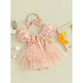 thumbnail image 3 of Biekopu Baby Girls Rompers Dress Flower Print Short Sleeve Mesh Tulle Skirt Hem Infant Bodysuits Summer Clothes with Headband, 3 of 9
