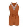 thumbnail image 6 of ABATAB Women's Rompers Sleeveless V Neck Lace Trim Jumpsuit Tied Waist Wide Leg Casual Dressy Overalls Outfit, 6 of 7