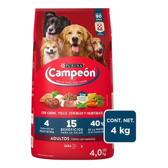 Alimento para Perro Purina Campeón Adulto Todos los Tamaños Carne 4 Kg