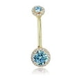 thumbnail image 5 of AVORA 10K Yellow Gold Aqua Simulated Diamond CZ Halo Belly Button Ring Body Jewelry (14 Gauge), 5 of 5