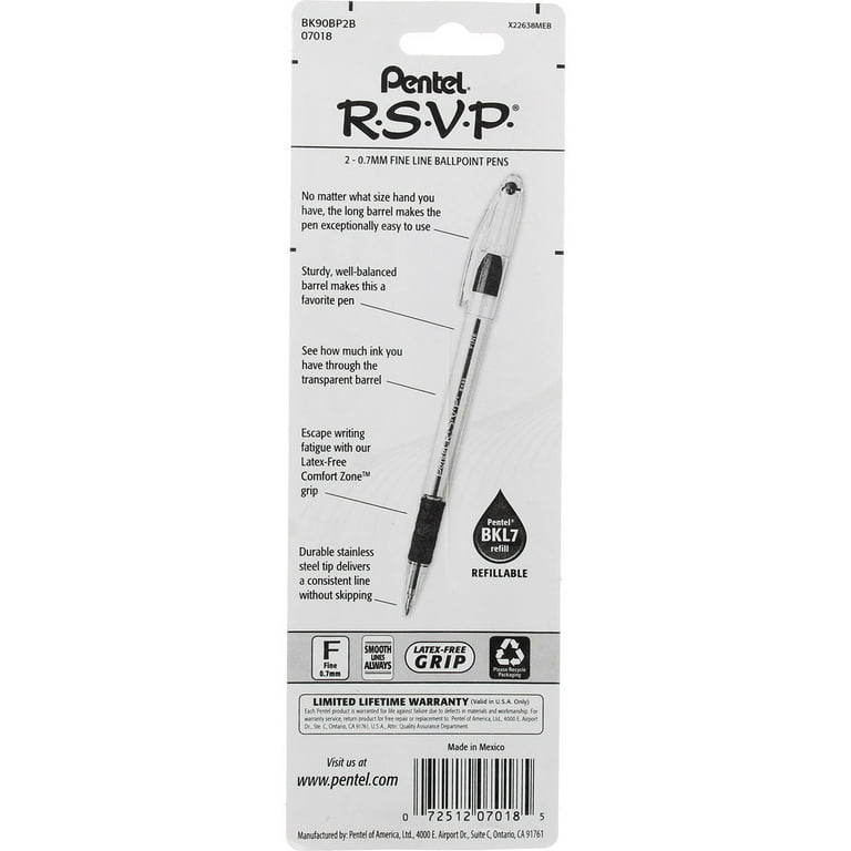 Pentel R.S.V.P. Ball Point Pen, Fine, Assorted Ink - 5 pens