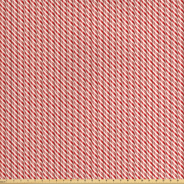 Candy Cane Fabric by The Yard, Red Christmas Candies Pattern with