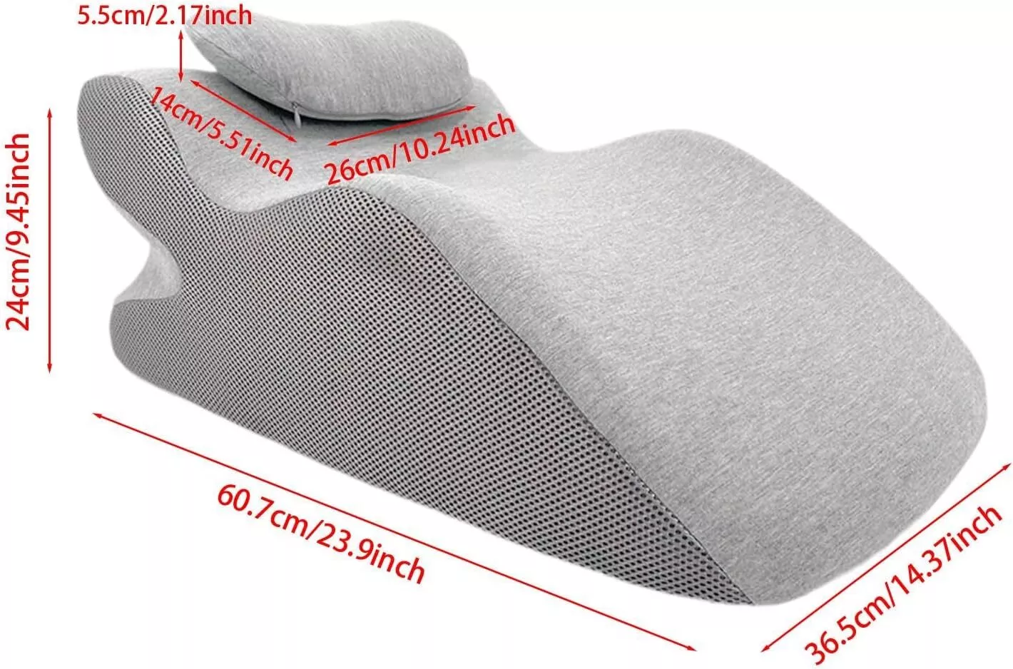 ShadeMart Light Grey Adult Ergonomic Memory Foam Bed Triangle Wedge Pillow Headboard with Face Down Massage Prone Pillow Function for Reading, with Washable Cover