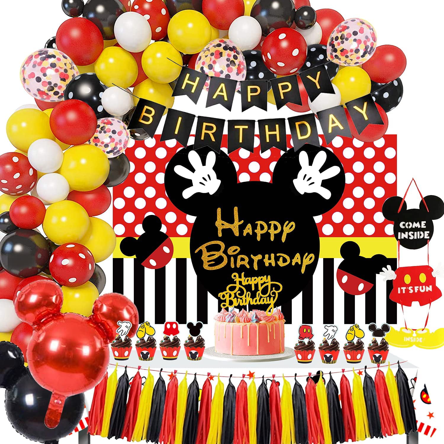 w/ 12 Photo Props MICKEY MOUSE WALL BANNER DECORATING KIT 5pcs Party Supplies 