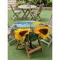 thumbnail image 4 of Outdoor Tablecloths with Umbrella Hole & Zipper, Spring Sunflowers Round Tablecloths 60 Inch, Yellow Floral Turquoise Farmhouse Wood Grain Waterproof Table Cloth, Patio/Pool/Picnic Table Covers, 4 of 8