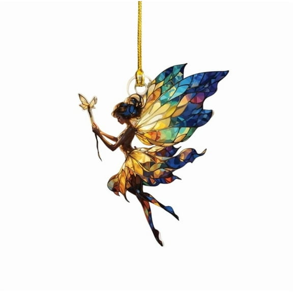 Christmas Fairy Pendant Ornament 2D Acrylic Stained Glass Hanging Decoration for Xmas Tree Car Rearview Mirror Window Home Decor