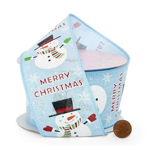 Snowman Merry Christmas Linen Wired Ribbon - 2-1/2 Inches Wide X 10 Yards (56114001)