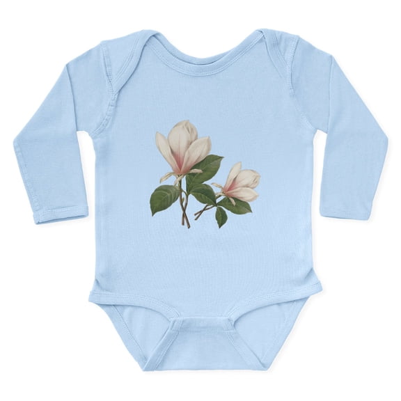 CafePress - Vintage Botanical Art, Elegant Magnolia Flower. Bo - Long Sleeve Cotton Baby Bodysuit