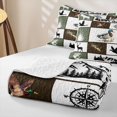 thumbnail image 4 of meiyoeat Outdoor Hunting Wildlife Twin Quilt Set for Men Boys, Vintage Rustic Cabin Patchwork Twin Coverlet Set, Olive Drab, 2pcs, 4 of 7