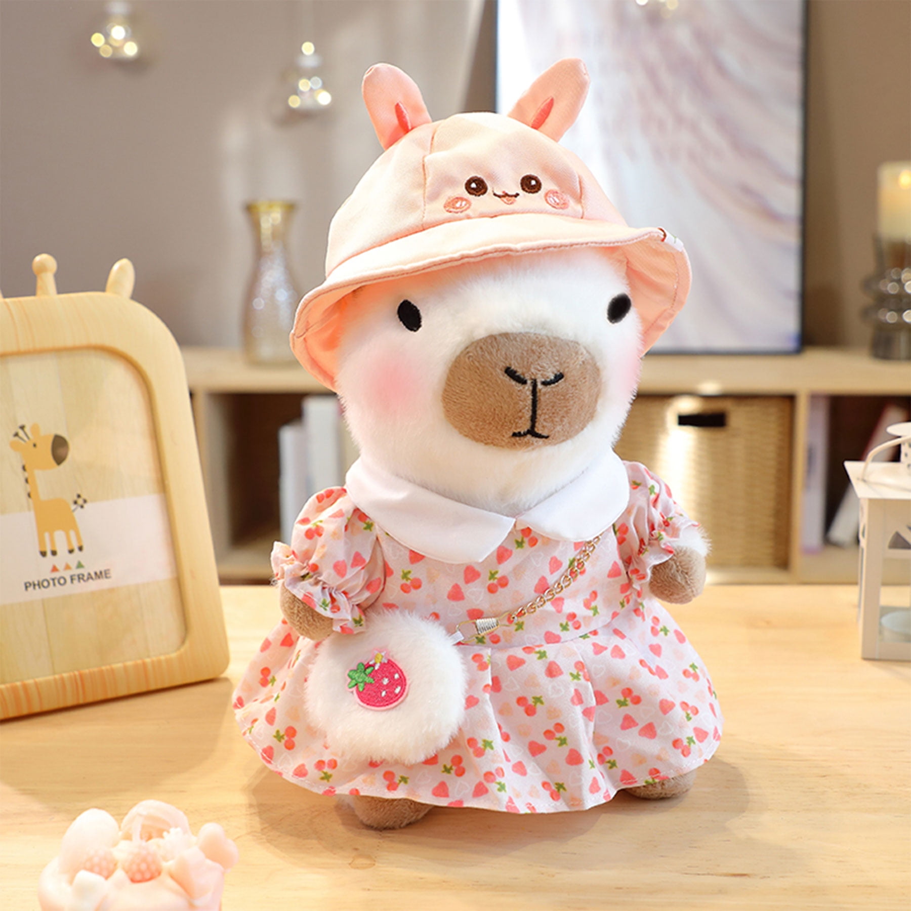 2PCS 10.2-Inch Capybara Plush Couple Set , Soft Stuffed Animals in Strawberry Hoodie & Bunny Hat Dress, Cute Plush Toys for Valentine’s Day, Birthdays & Room Decor