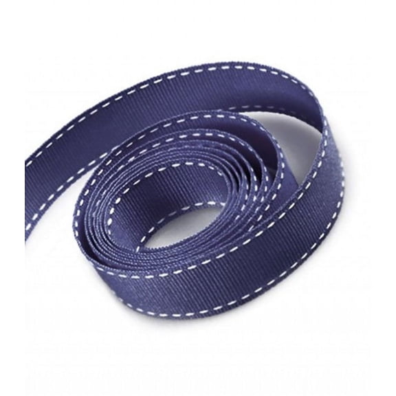 5/8 Inch Navy Grosgrain Ribbon with White Stitching