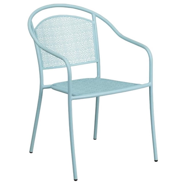 Bowery Hill Stackable Steel Round Back Patio Dining Side Chair in Sky Blue