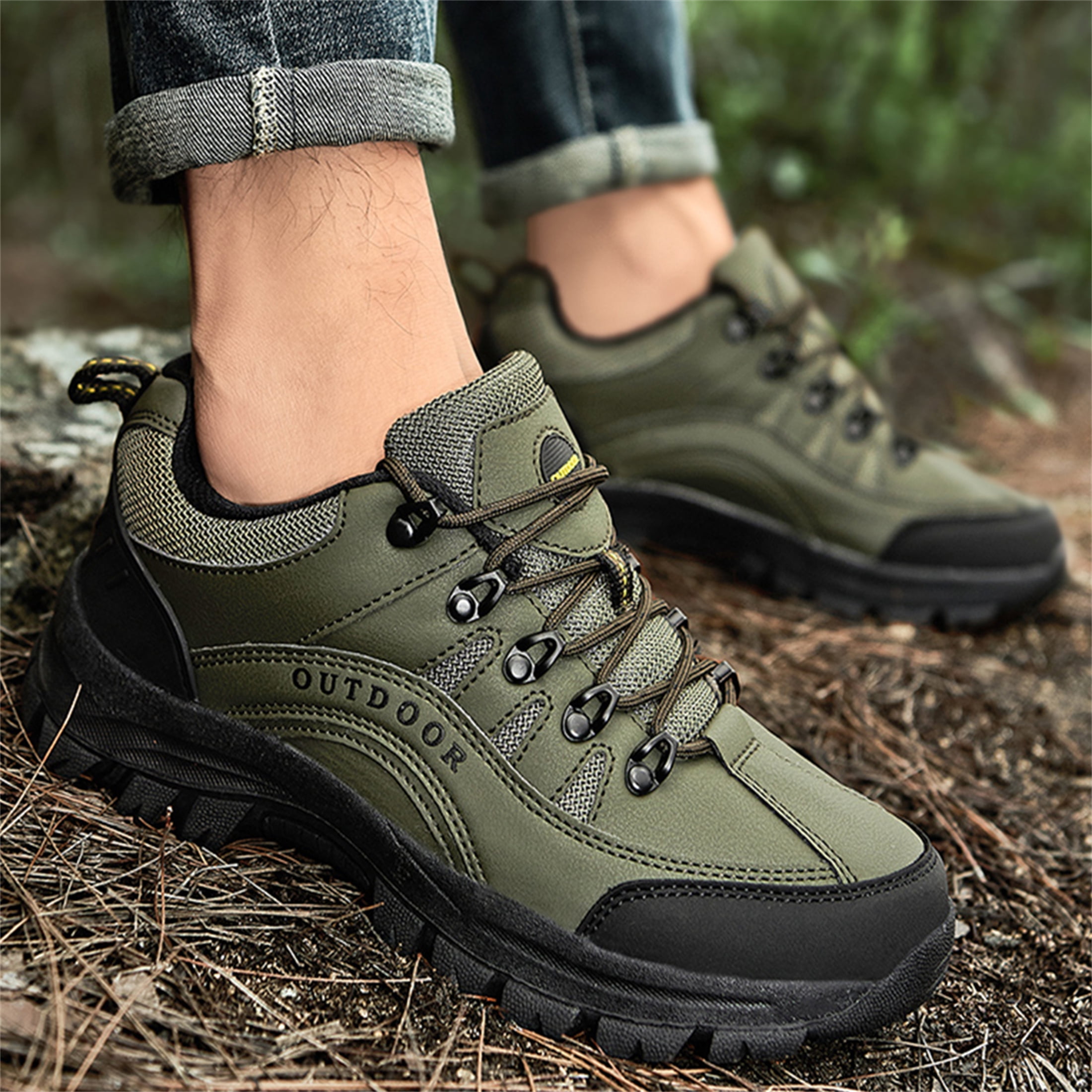 LASUDRAA Men's Hiking Shoes Waterproof Non-Slip Low-Up Sport Shoes Comfortable Outdoor Sneakers