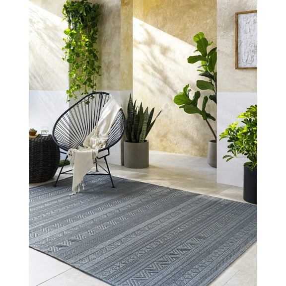 Mark&Day Outdoor Rugs, 5x7 Virgilio Global Indoor/Outdoor Charcoal Area Rug, Non Shedding Grey Carpet for Patio, Deck, Bedroom, Living Room or Kitchen (5'3" x 7')
