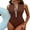 Brown, variant on Zipper One Piece Swimsuit for Womens Racerback Modest Swimming Suit High Neck Monkini Swimwear