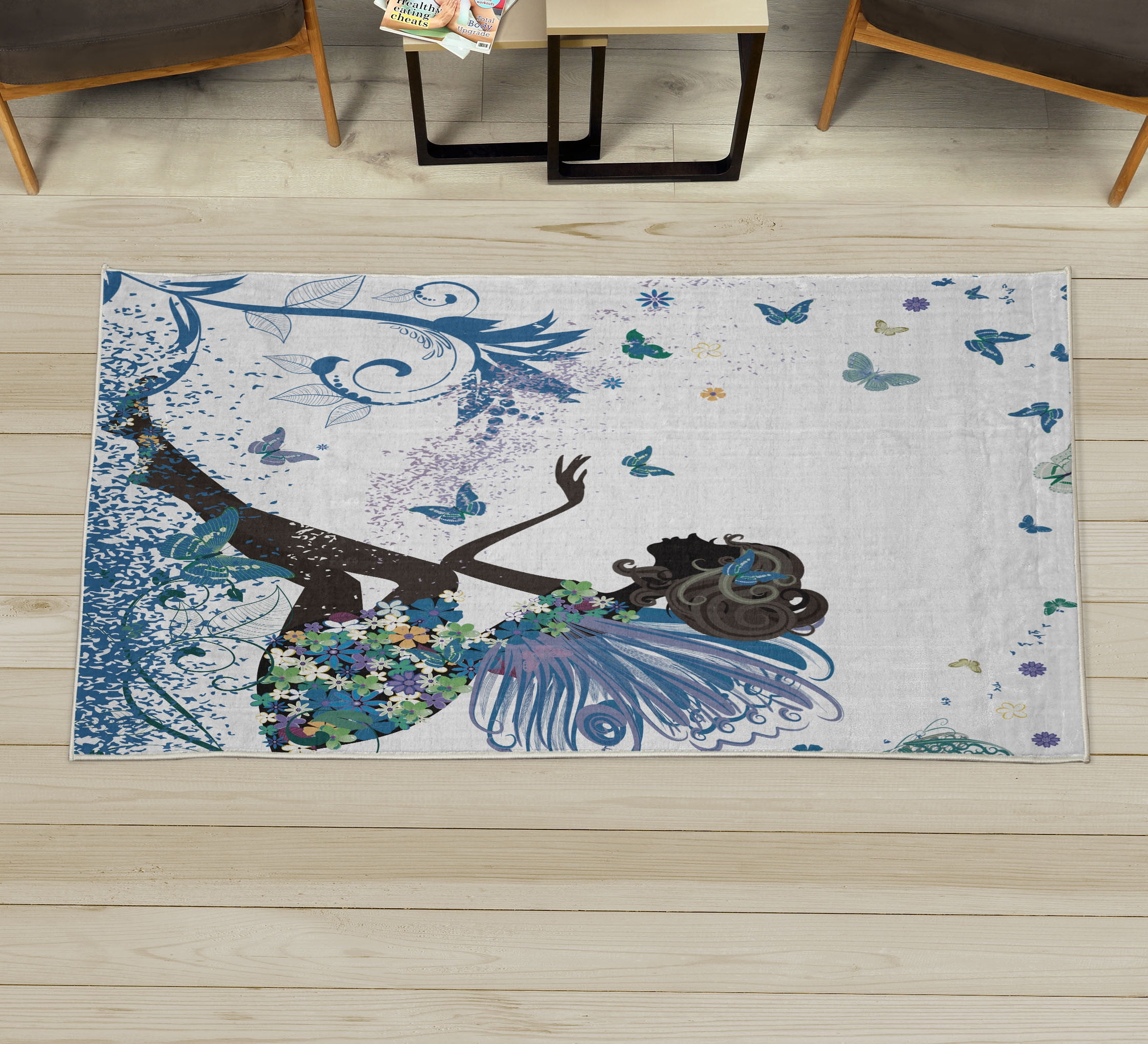 Fantasy Decorative Rug, Spring Girl Wings in a Floral Dress Surreal ...